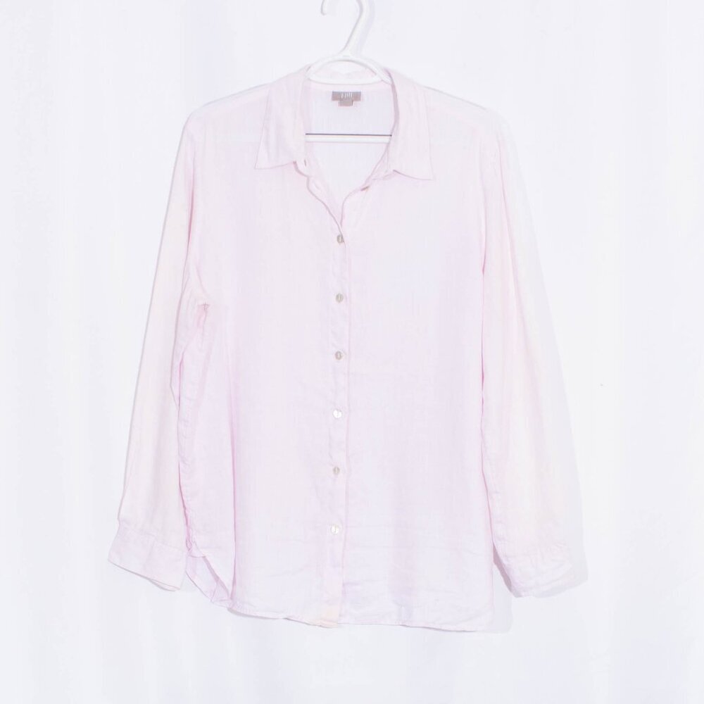 J. JILL Light Pink 100% Linen Button Down Long Sleeve Shirt Size M